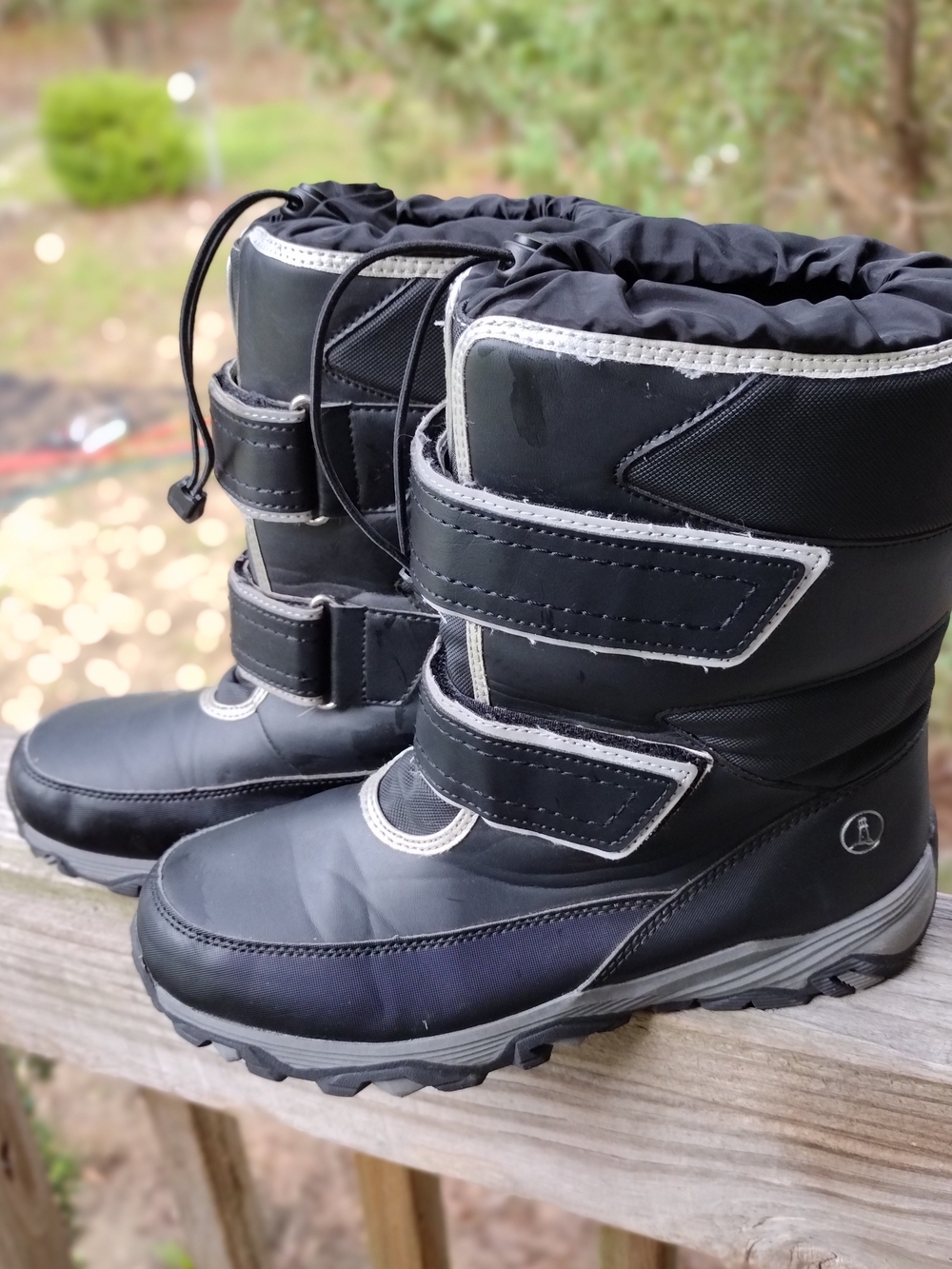Lands' End Black Kids Snow Boots with Hook-and-Loop Straps